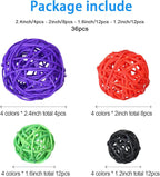 Patelai 36 Pcs Wicker Rattan Balls Decorative Balls for Vase Centerpiece Bowls Orbs Filler for Home Decor,4 Sizes(Orange, Purple, Black, Neon Green,2.4'',2'',1.6'',1.2'')