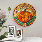 Thanksgiving Decorative Plates for Home Decor, Stained Glass Pumpkin & Leaves Decor Tray for Table Display, Ceramic Dinner Plate W/ Stand, Living Room Dining Room Decor, Housewarming Gifts, 8 Inch