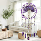 Tree Life Dream Catcher and Sun Catcher, Handmade Healing Crystal Boho Window Hanging for Home Decor, Rainbow Maker Wall Decor, for Women, Housewarming (Purple)