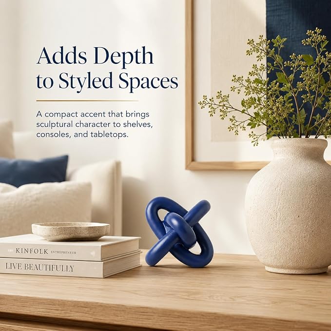 XMGZQ Blue Knot Decor for Coffee Table Book,Chain Link Decor for Bookshelf Entry Table TV Stand,Navy Knot Sculpture for Home Living Room,Object Decoracions para sala,adornos para sala Modernos
