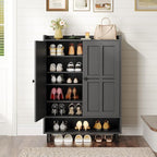 ONBRILL Shoe Cabinet with Cross Molding Doors, 6-Tier Shoe Storage Cabinet with 3 Adjustable Shelves and Metal Legs, 45'' Tall Shoes Rack Organizer Cabinet for Entryway, Front Door, Black