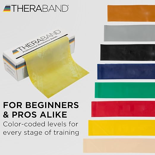 THERABAND Resistance Bands, 6 Yard Roll Professional Latex Elastic Band For Upper Body, Lower Body, & Core Exercise, Physical Therapy, Pilates, Home Workouts, & Rehab, Yellow, Thin, Level 2