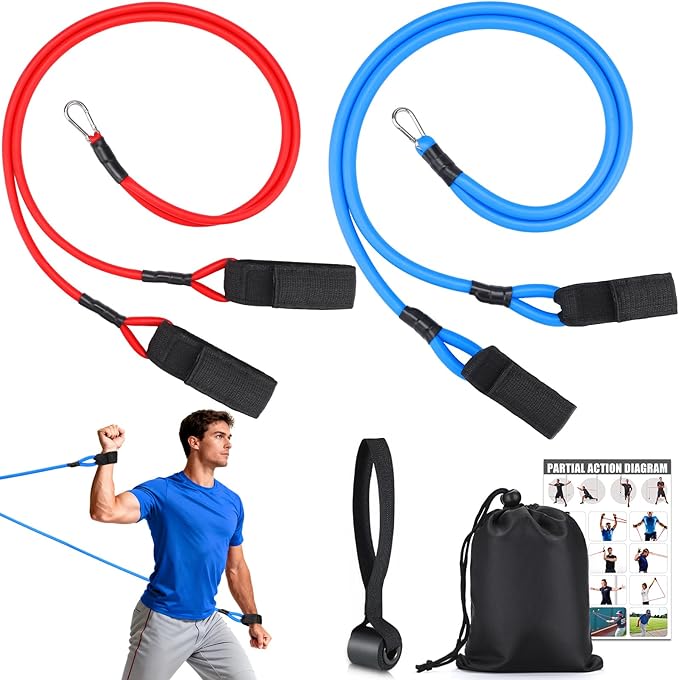 TOBWOLF 4PCS Baseball Exercise Bands with Interchangeable Grips, Baseball Resistance Trainer for Pitching & Throwing, Training Aid for Baseball Softball Pitchers to Build Arm Strength, Warm-Up