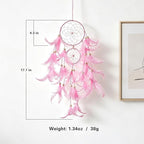 Pink Dream Catcher Wall Decor Handmade Feathers Dreamcatcher Wall Hanging Ornament Room Decor, Dream Catchers for Girls Kids Boys Bedroom Decor Art Craft Gift