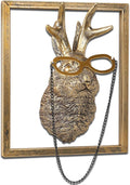 Newinhome Animal Heads Wall Decor (Includes Metal Frame) Resin Animals Sculptures Head Wall Hanging Decoration Gold vintage Wall Sculpture for Living Room Bedroom Office(Jackalope)