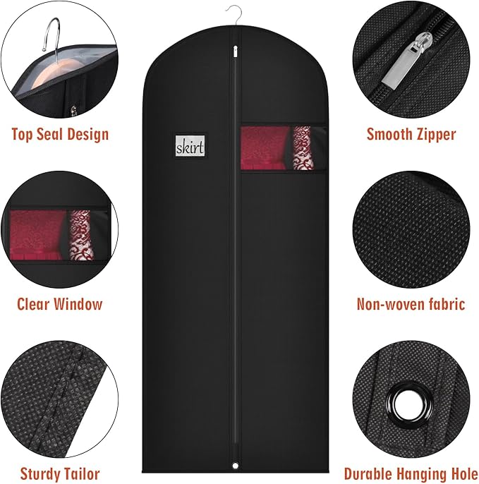 Univivi 60 Inch Lightweight Long Garment Bag for Hanging Clothes, Breathable Full Zipper Gown Dress Cover Bag with Clear Window and ID Card Holder for Suits, Long Dress, Coats -10 Pack