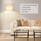 Floor Lamp for Living Room with 3 Color Temperatures LED Bulb, Standing Lamp Tall Industrial Floor Lamp Reading for Bedroom, Office (9W LED Bulb, White Lampshade Included) -Silver