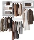 ROOMTEC Modular Closet System, 102" Closet Organizer with Hanging Rods, Wall-Mounted Wooden Tower for Walk-In Closets, Wardrobe Storage Kit, White