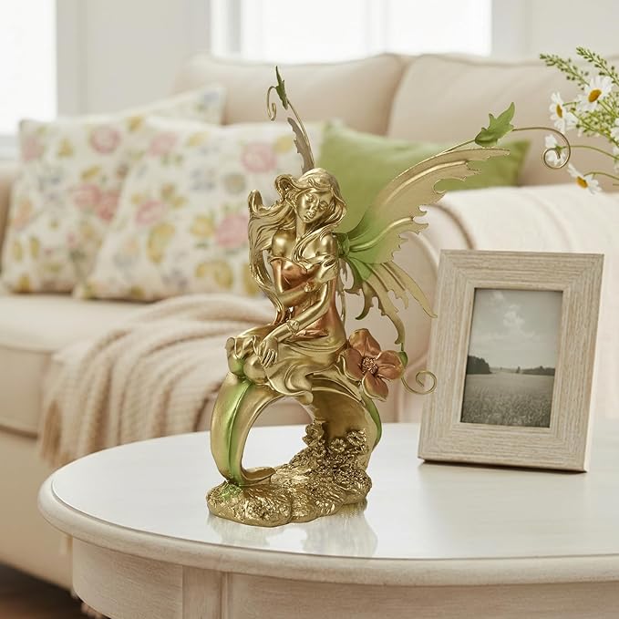 Resin Fairy Statue Elegant Fantasy Decor, Hand-Painted Angel Figurine Graceful Fairy Sculpture for Bookshelf, Mantel, Bedroom Decor, Thoughtful Gift for Women, Girls (Elegant Kneeling)