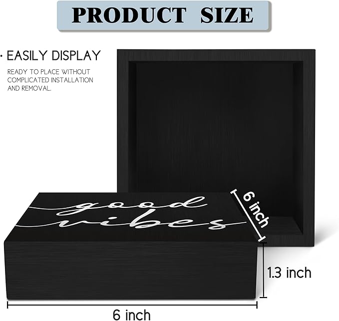 SRADMO Black and White Wood Box Sign Desk Decor 6x6, Inspirational Desk Decor Wooden Block Box Sign For Home Office Shelf Table Decoration (Black)