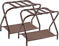 Heybly Luggage Rack for Guest Room, Pack of 2, Steel Folding Suitcase Stand with Storage Shelf for Bedroom, Hotel, Foldable Steel Frame, Guest Room 26.2" L x 14.4" W x 20.5" H, Brown HLR004Z2