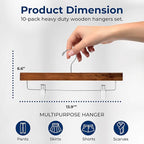 SereneLife 10 Pack Skirt and Pant Hanger with Adjustable Non-Slip Steel Clips, Premium Wooden, 360° Swivel Hook & 10 lb Capacity – Space-Saving Heavy-Duty Hangers for Jeans, Shorts & Slacks (Brown)