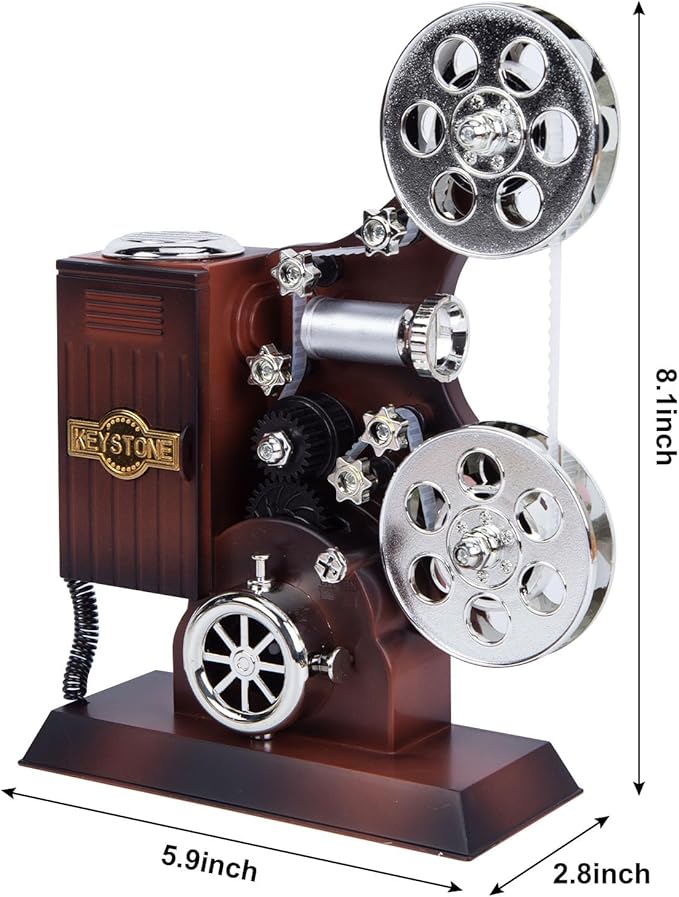 POPGIFTS Movie Projector Music Box, Mini Antique Vintage Music Box Plays Tune for Elise Movie Theater Hollywood Theme for Cinema Time Party Home Decor