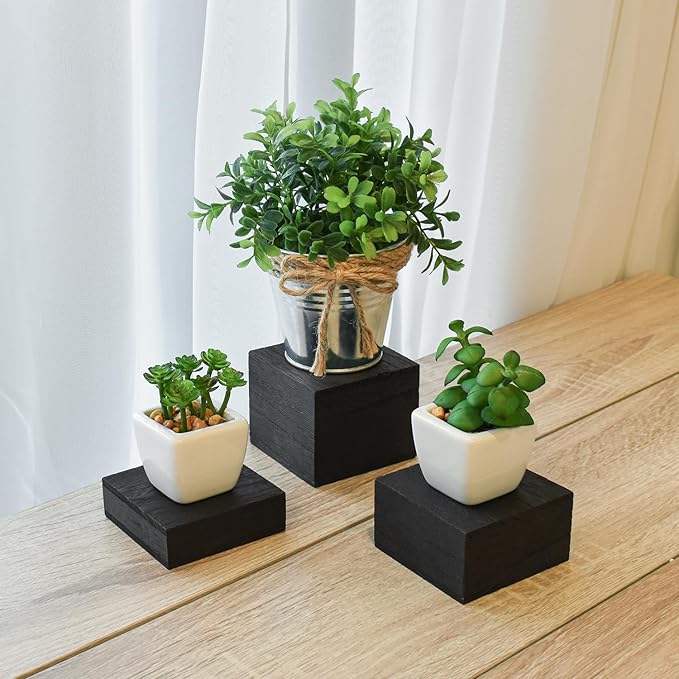 MOOCA Customizable Wooden Display Risers Set - 3 Different Height Stands for Jewelry, Watches, Cosmetics, and Accessory, Black Color