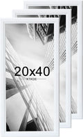KTKDE 20x40 Picture Frame Set of 3, Poster Frame Wooden White 40 by 20 in for Pictures and Art Prints, Exhibition, Caffe Large Frame for Photos, best gift