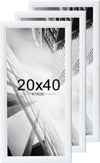 KTKDE 20x40 Picture Frame Set of 3, Poster Frame Wooden White 40 by 20 in for Pictures and Art Prints, Exhibition, Caffe Large Frame for Photos, best gift