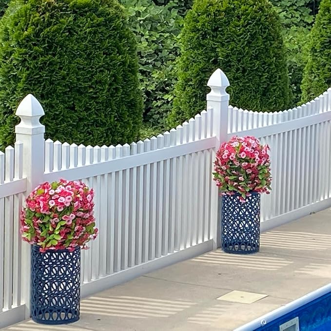 Artificial Fake Hanging Flowers Plants for Outdoor Decoration, 2PCS Faux Silk Morning Glory Long Vines Stems UV Resistant Look Real for Spring Summer Outside Home Porch Patio, Red Pink