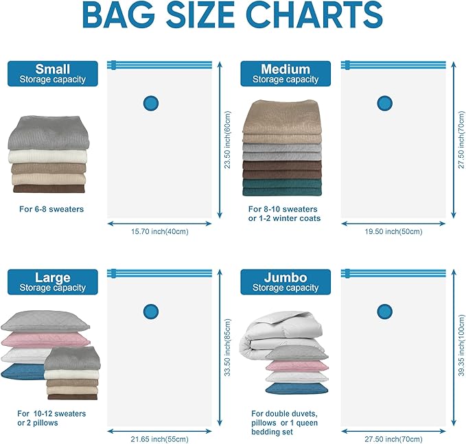 Space Saver Vacuum Storage Bags, 6 Pack Large Space Saver Bags with Pump, Storage Vacuum Sealed Bags for Clothes, Comforters, Blankets, Bedding (Large)