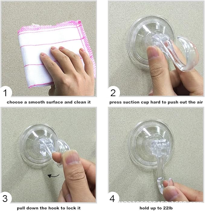4 pack Suction Cup Heavy-Duty Hook，Large Clear Reusable Wreath Vacuum Hook，use for Windows Tiles Glass Smooth Doors and Mirrors to Hang Bags Coats Umbrellas kitchenware and Christmas Wreaths