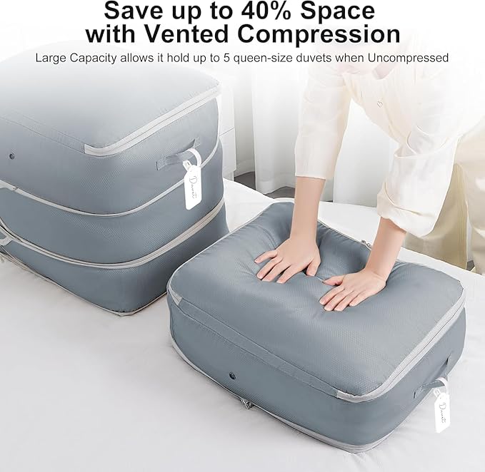 DIMJ Comforter Storage Bag - Large Capacity Ultra Space Saving Self Compression Organize for Duvet, Pillow, Bedding, Blanket Storage Organizer Nylon Compression Bags, Sheet Storage
