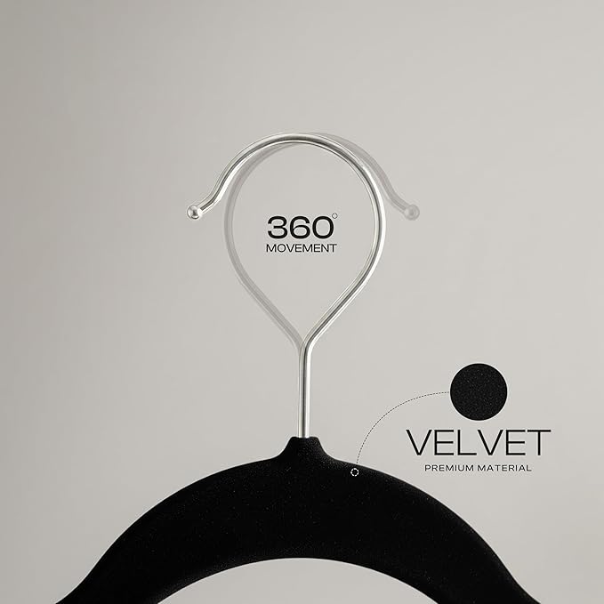 Utopia Home Velvet Hangers 20 Pack – Luxury Non-Slip Slim Pant & Coat Hangers, Strong Space-Saving Clothes Hangers with Pants Bar and 360° Swivel Hook – Black