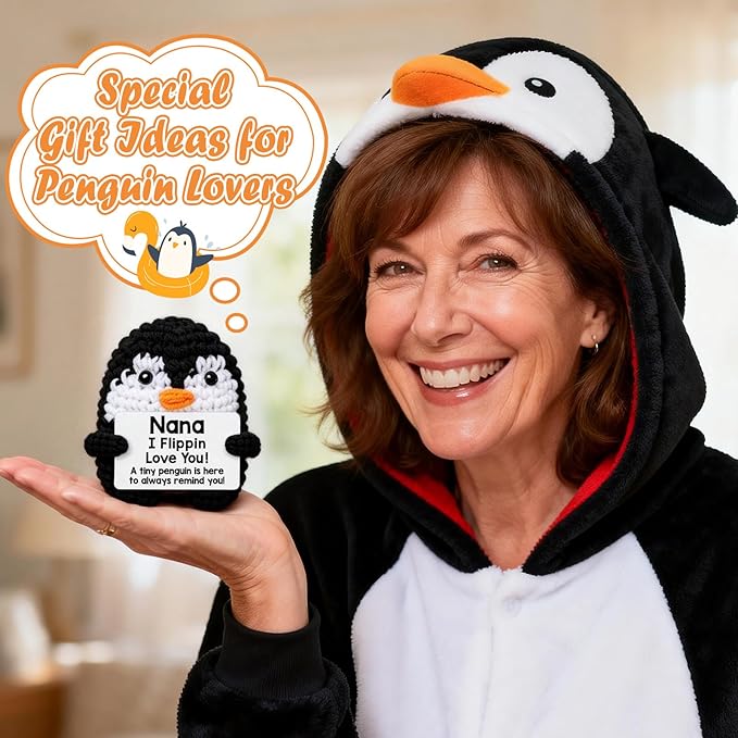 Belatelove Nana Gifts for Birthday, Handmade Crochet Mini Penguin Mothers Day Cute Birthday Gifts for Nana from Granddaughter Grandson, Funny I Love You Gift for Grandma Grandmother Gigi Easter Decor