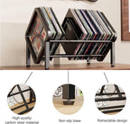 Vinyl Record Storage,80-100 LP Scalable Vinyl Record Holder,Retro Style Organizer,Metal Album Storage Rack for Magazine,Files,Book,Albums & Office Storage(Black)