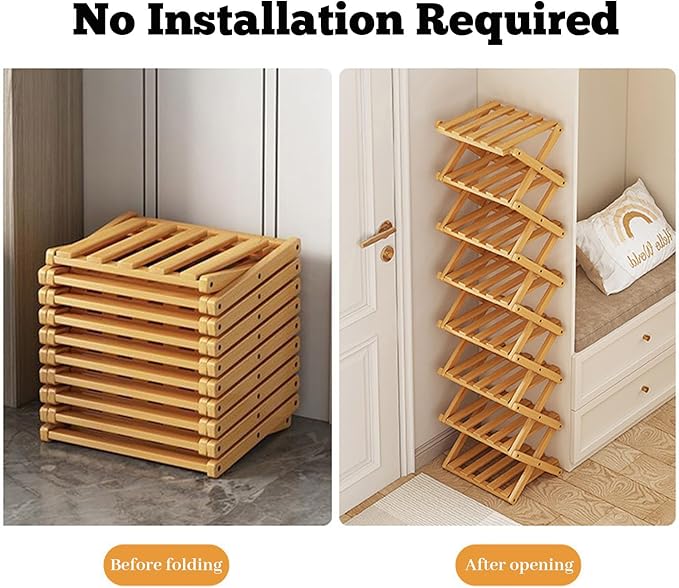 2/3/4/5/6/7/8/9 Tier Bamboo Shoe Rack - Foldable,No Installation Needed,Space-Saving Multi-Tier Storage for Indoor & Balcony Use (Brown,7 Layers)