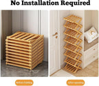 2/3/4/5/6/7/8/9 Tier Bamboo Shoe Rack - Foldable,No Installation Needed,Space-Saving Multi-Tier Storage for Indoor & Balcony Use (Yellow,3 Layers)