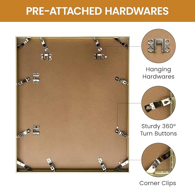 15x18 Aluminum Metal Picture Frame,Tempered Glass Gold Photo Frame 15x18 for Family Photo,Posters,Art,Document to Wall Mount Horizontally or Vertically