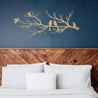 ESTART Metal Birds Wall Art, Metal Vivid Birds on Branch Silhouette Wall Decor Gold Leaves with Bird Outdoor Hanging Wall Sculpture for Home Living room Bedroom Balcony Garden (Gold, Small)