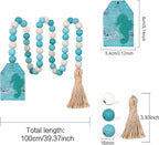 Meplait Wood Bead Garland, Coastal Tassel Garland with Seahorse Tag Beach Farmhouse Decor for Tiered Tray Table Centerpiece Wall Home Decoration