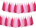 Hot Pink Party Decorations,15 Pcs Pink Paper Tissue Tassel Garland Banner for Baby Shower Wedding Valentine's Day Engagement Birthday Party Decorations