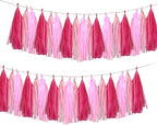 Hot Pink Party Decorations,15 Pcs Pink Paper Tissue Tassel Garland Banner for Baby Shower Wedding Valentine's Day Engagement Birthday Party Decorations