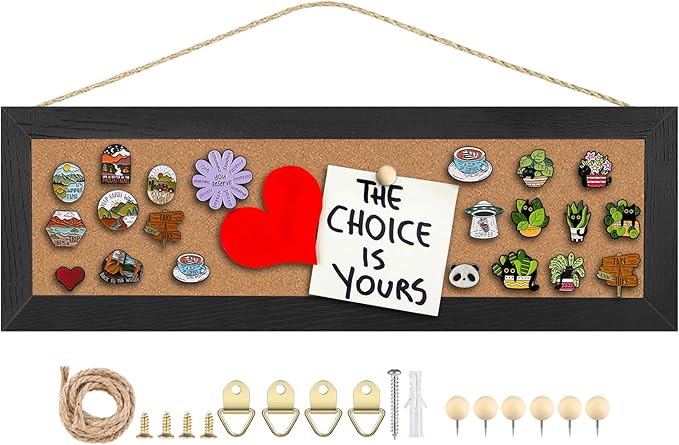 Cork Board Bulletin Board, 5.5x16.5inch Small Enamel Pin Board, Bulletin Board for Wall, Pin Board Cork Board for Brooch Pin Storage Display