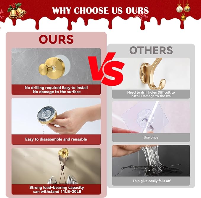 2 Pack Suction Cup Wreath Hangers for Front Door Garland Hanger 11 Lb -22 Lb Suction Wreath Hanger for Glass Door No Drill Suction Hooks for Bathroom Halloween Christmas Decorations (Gold)