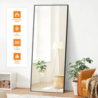 TRAHOME Full Length Standing Mirror, 70"x24" Black Full Body Mirror with Aluminum Alloy Frame, Free Standing or Wall Mount for Bedroom, Living Room, Dressing Room