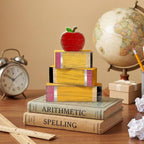 Lineshading 4 Pcs Back to School Table Decorations Retro Red Apples Decor Back to School Tiered Tray Decor Apple Centerpieces Rustic Wood Pencil Block Stack Sign Farmhouse Gifts for Home Shelf Mantel