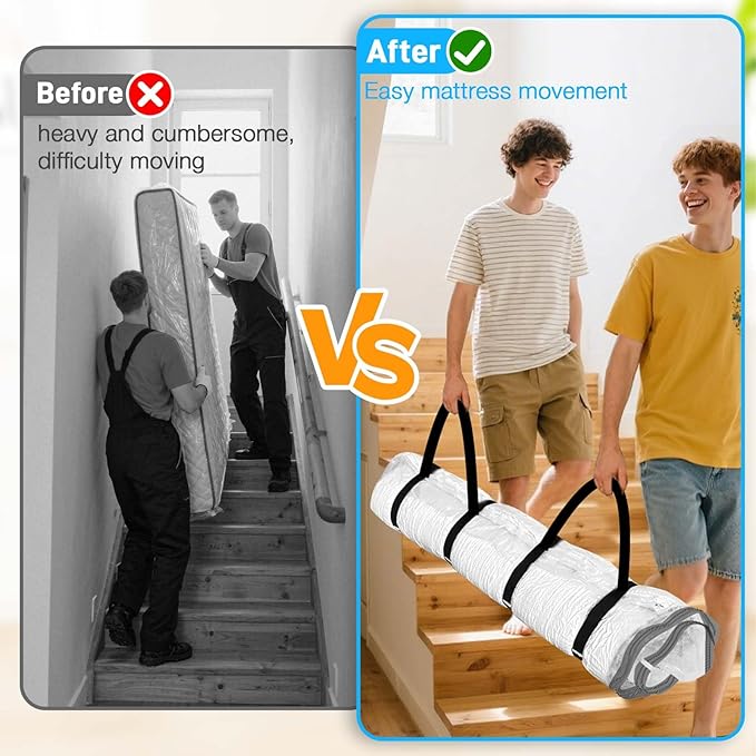 Mattress Vacuum Bag Queen/Full/Full-XL Space Saver Mattress Vacuum Seal Bag with Straps for Moving Double Zip Seal Reusable Mattress Compression Vacuum Storage Bags