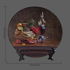 WineDecorative Plate Stand, 8 Inch, Overturned Wine Glass and Pomegranate Round Display Plate, Table Top Plate Decor with Stand, for Display Living Room Kitchen Closet Table Decor