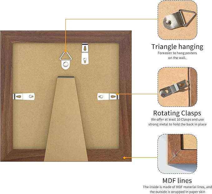 4x4 Picture Frame 3 Pack - Brown Poster Frame Display Pictures 3x3 with Mat or 4 x 4 Without Mat for Wall Hanging Horizontal and Vertical