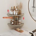 JJL Corner Shelf Wall Mounted, 12 Inches 2-Tier Floating Corner Shelf, Hexagon Rustic Wood Decor with Fence, Gray Wood Grain Wall Shelves for Apartment Bedroom Kitchen Bathroom