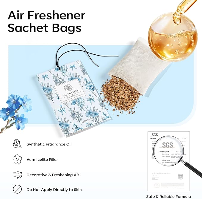 MYARO 20 Pack Scented Sachets Air Freshener for Home：Fresh Linen Hanging Fragrance Potpourri Bag – Home Decor Odor Freshener for Closet, Drawer, Storage, Suitcase, Bathroom – Housewarming Gift