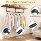 60 INCH Clothes Rack Wall Mounted, Industrial Pipe Garment Rack, Multi-Purpose Clothing Rod for Closet, Laundry Room, Retail Display, Black