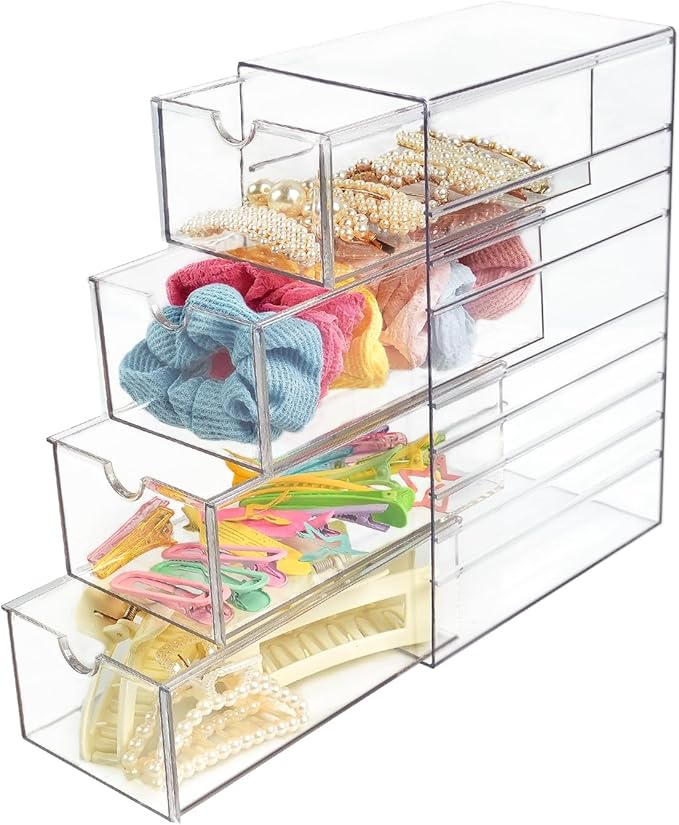Clear Acrylic 4 Drawers Storage Organizer for Hair Accessories Organizing Stackable Containers Box for Cosmetics Jewelry Stationery Storage Organization Drawers Set (Acrylic 4 drawers)