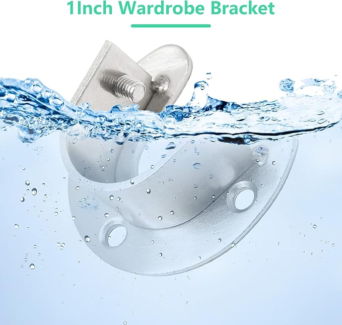 8 Packs Stainless Steel Closet Rod End Supports 1 Inch Wardrobe Bracket Heavy Duty Closet Pole Sockets Flange Rod Holder, U-Shaped with Screws, Silver