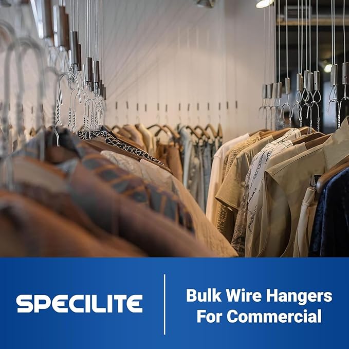 SPECILITE Wire Metal Clothes Hangers Bulk 50 Pack for Standard Size Suits, Coats, Shirts, Pants, Skirts, Space Saving, Non Slip,16 Inch 12 Gauge Ultra Thin, Silver