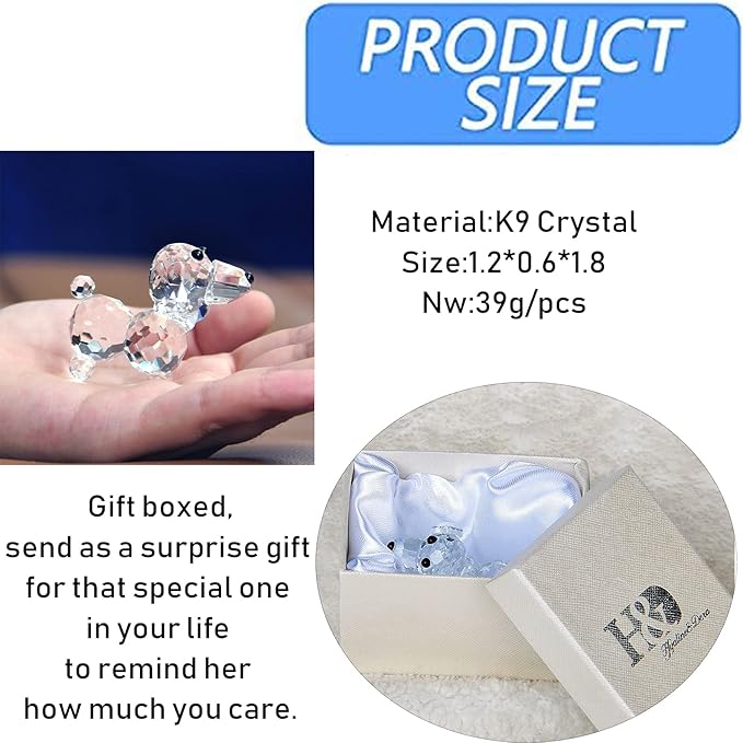 H&D Crystal Cute Dog Figurine Collection Cut Glass Ornament Statue Animal Collectible
