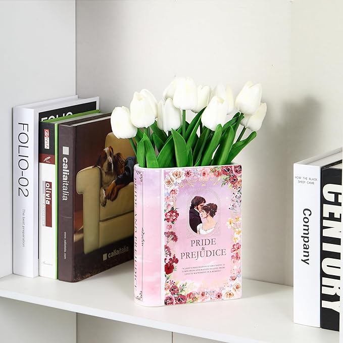 Ceramic Book Vase, Book Vase for Flowers, Book Flower Vases, Ceramic Book Shaped Vase, Unique Ceramic Vases for Home, Office, Bedroom, Living Room, Dining Table