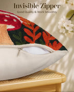 Embroidered Throw Pillow Cover 20x20 Inch - Spring Summer Boho Decorative Pillow Cover with Zipper for Living Room Couch Sofa Bed Aesthetic Design Mushroom Moon Cushion Pillowcase